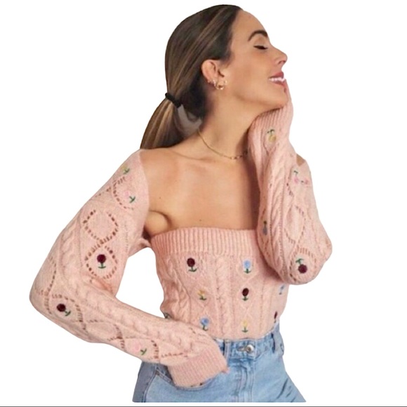 Zara Pink Floral Embroidered Cropped Cardigan - Picture 13 of 16